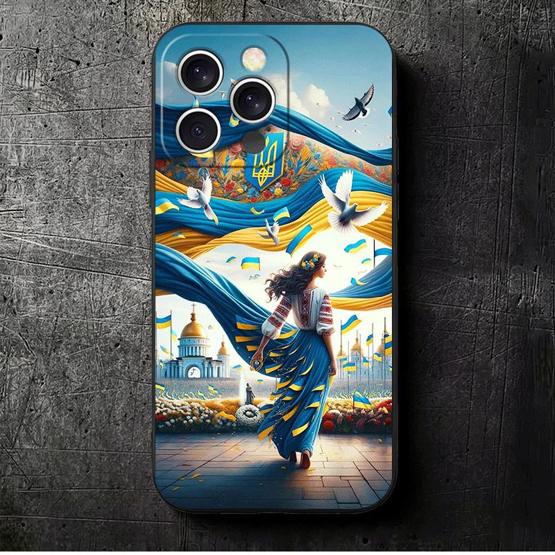 

Blue Yellow Ukrainian Girl Soft Phone Case for iPhone 16 16E 17 Air 15 Pro Max 14 Plus 13 Mini 11 12 7 Black Cover Back Shell iPhone 13 Pro
