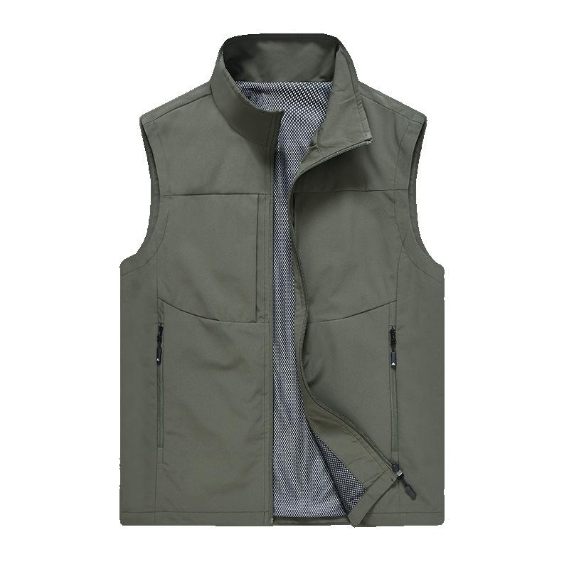 Vest men's spring and autumn sleeveless tooling multi-pocket loose vest summer wear thin vest casual trend vest