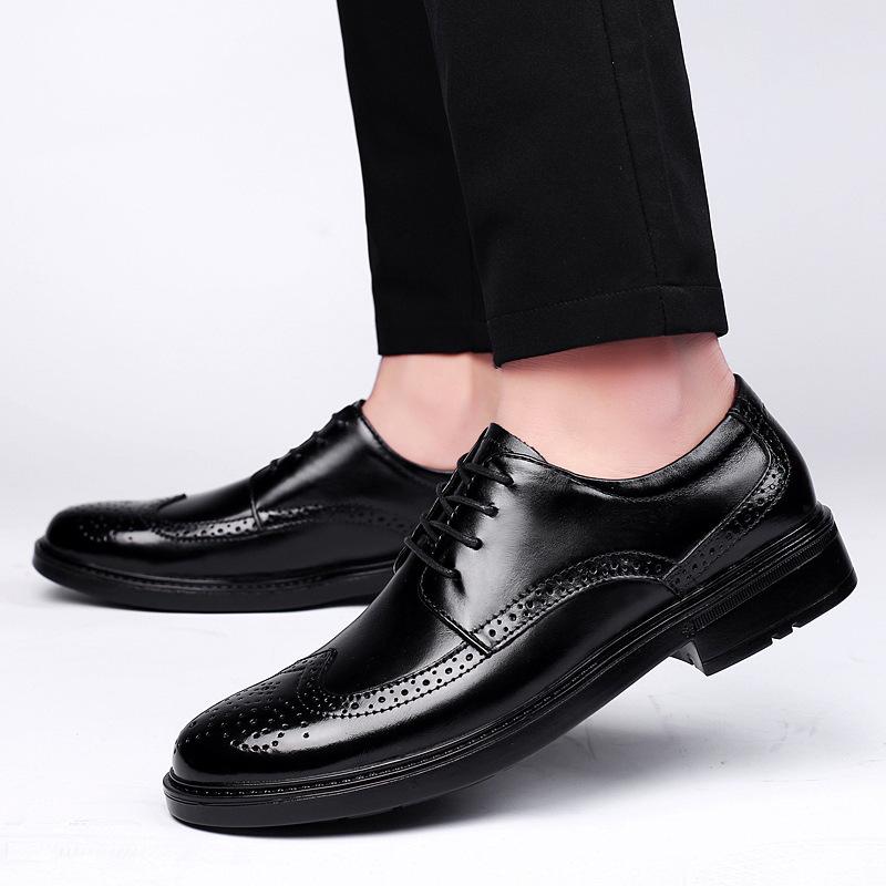 Men's Formal & Casual Brogue Leather Shoes - Low-top Pointed Toe Carved Cowhide, Large Sizes Available