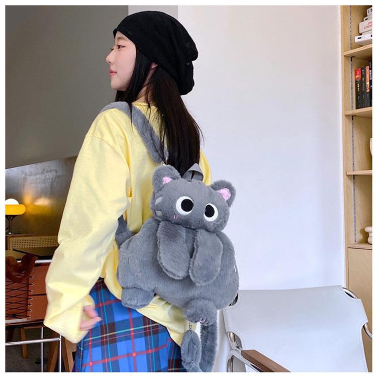 Cartoon Cat Siamese Plush Animal Backpack With Adjustable Straps Shoulder