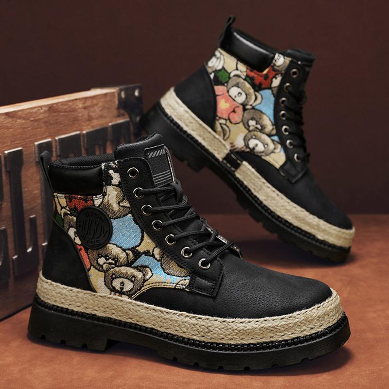 Bear graffiti canvas board shoes casual Martin boots fashion show high top 39