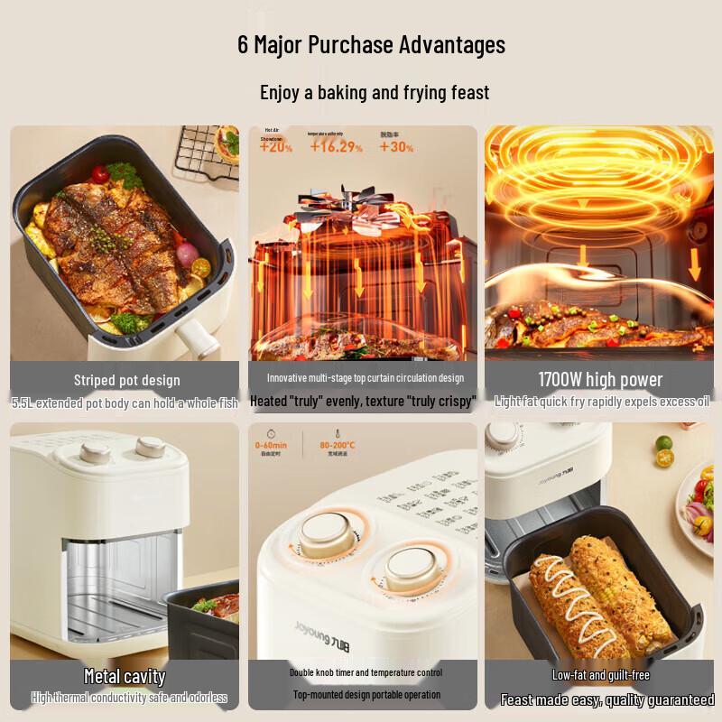 Joyoung 5.5L No-Flip Air Fryer CN Plug (adapter Included)