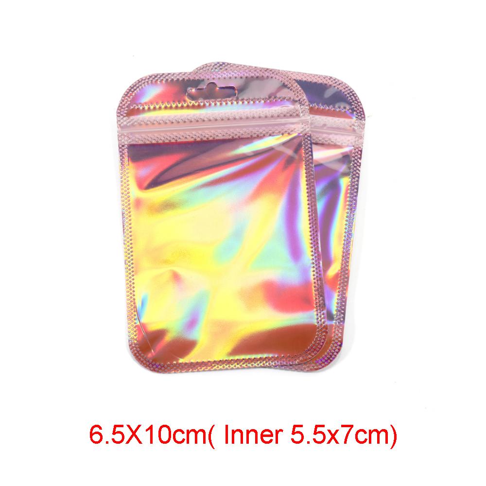 50pcs Iridescent Self Sealing OPP Bags Laser Iridescent Zip lock Resealable Package Pouch Retail DIY Jewelry Storage Accessories