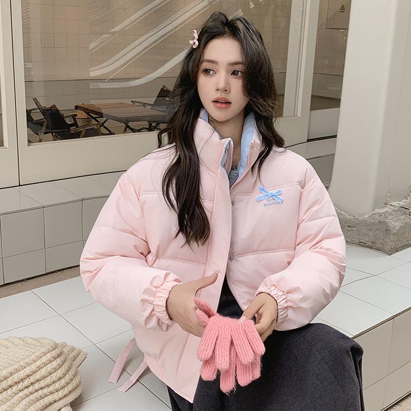 

New Winter Down Jacket for Women, Short Style, Bow-knot Bread Coat, Cotton-padded Jacket, Thickened Cotton-padded Jacket M