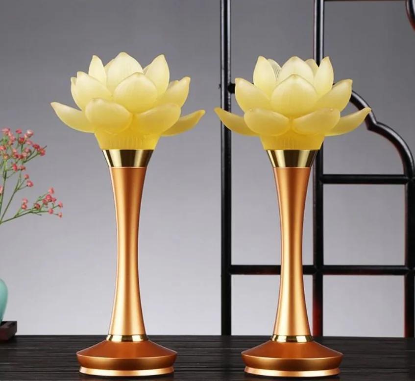 

2 шт. Медный глазурованный подсвечник в форме цветка лотоса, буддийские принадлежности, молитва в буддийских храмах, благоприятный фэн-шуй 17.5x7.5cm