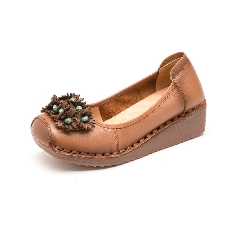 Neue 2025 Frühjahrsschuhe Wedge Flats Damen Echtleder Loafers Damen Retro Boho Slipper Fahrschuhe Frau Luxus Mokassins