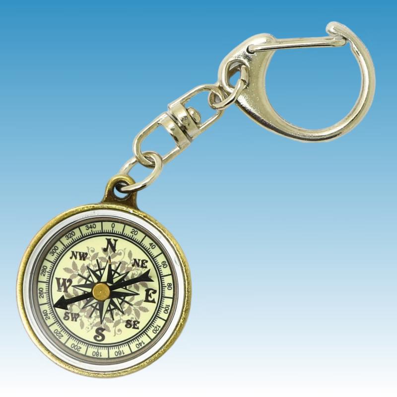 Retro Keychain Compass with Chain (6-Pack)