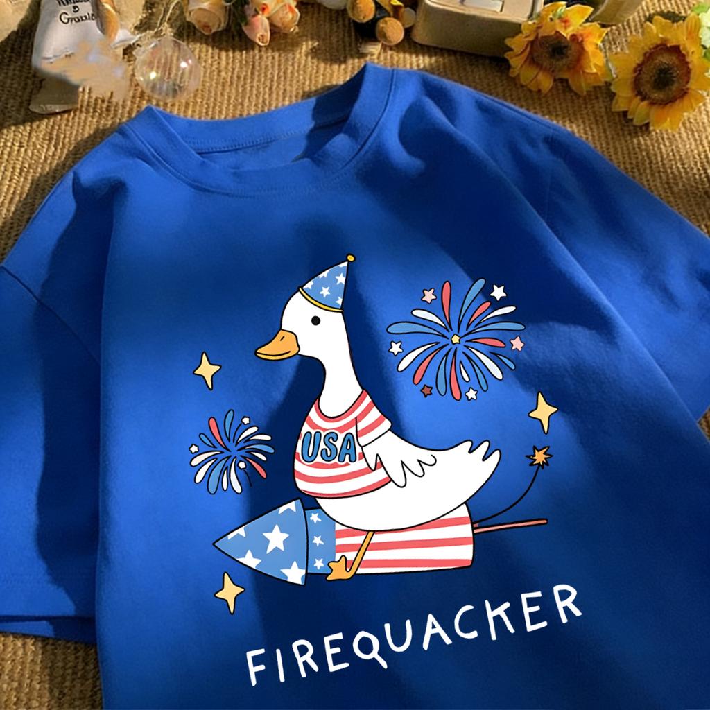 Usa'S Big Goose On A Rocket Design T-Shirt Unisex Cotton Summer Basics Tee Vintage Clothing Unisex Loose Fashion Streetwear
