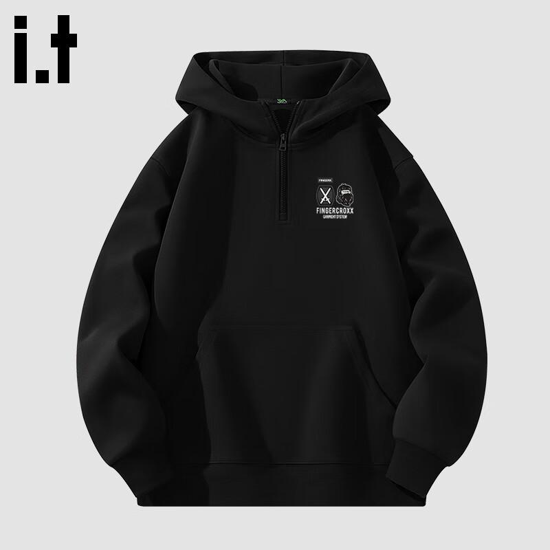 Fingercroxx Herren Kapuzenpullover mit halbem Reißverschluss