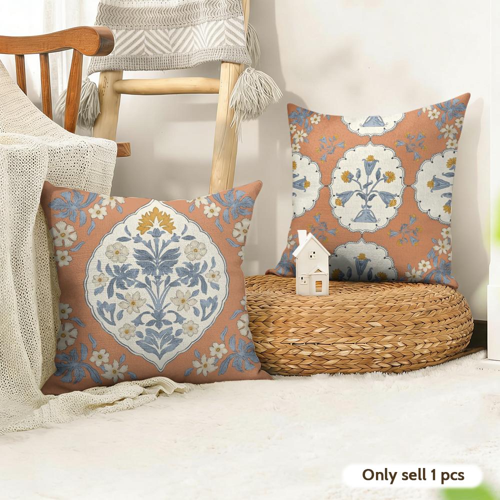 Retro Roman Pattern Cushion Cover Natural Linen Organic Fabric DoubleSided Printing Couch Pillow Covers Home Decor