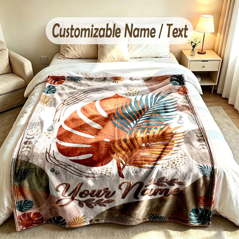 Autumn Harvest Theme Soft Blanket Personalized Custom Name Text Print Warm Blanket Home Sofa Bedroom Decor