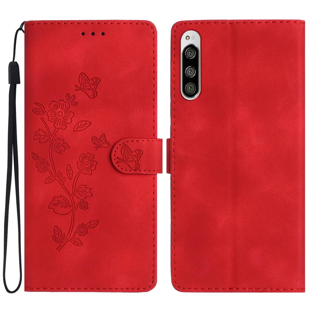 Flower Imprint Leather Case for Sony Xperia 5,Wallet Stand Mobile Phone Protective Cover