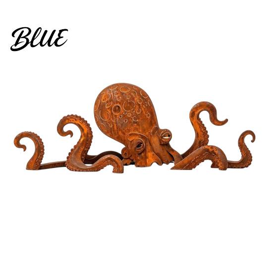 Weather-resistant Garden Art Rust Patina Giant Squid Sculpture, 3D Metal Nautical Octopus Outdoor 1pc