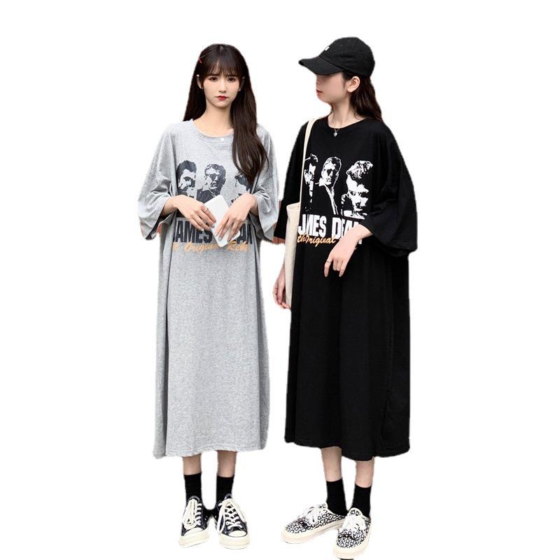 Korean Style Knee-Length Nightdress for Plus Size Women - Loose, Casual, and Comfortable Spring/Summer Dress.