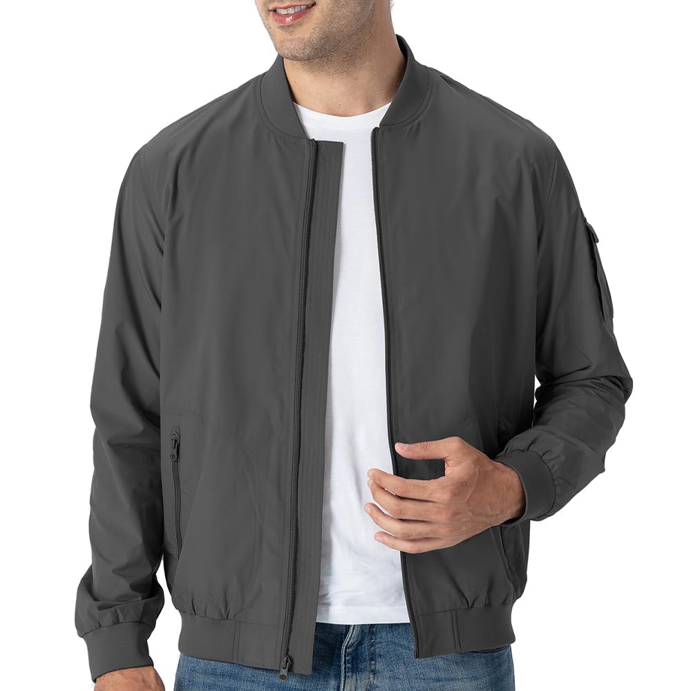 Lehký Tenký Větruodolný Bomber Ležérní Tréninkový Voda Práce Jarní a Podzimní Oblečení Šedá [Gopune] Pánský Větrovka, Bunda, Svetr, Bunda, Oblečení,