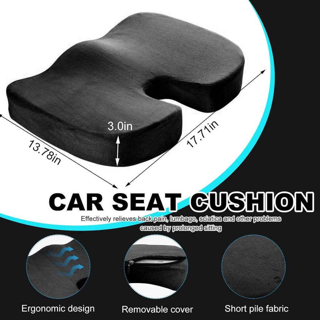 Memory Foam Seat Chair Cushion, Comfortable Auto Cushions for Long Periods of Sitting, Pregnancy Car Seat Cushion for Back, Coccyx & Sacrum Pain