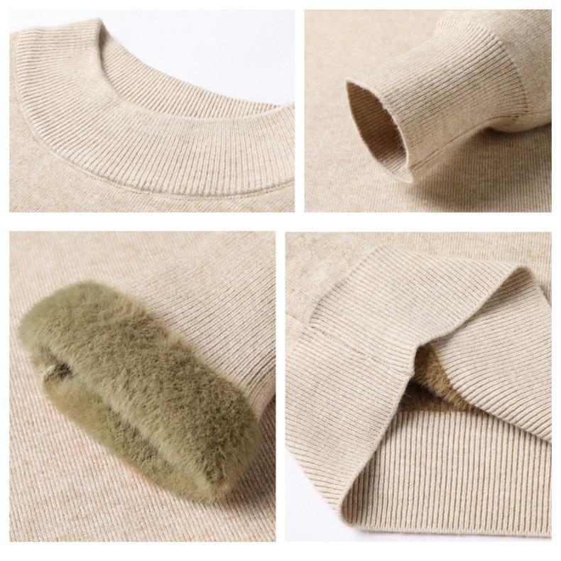 Men's Fleece-Lined Sweater with Half-High Neck, Soft & Close-Fitting, Thick Imitation Mink Knitwear for Middle-Aged & Young Men
