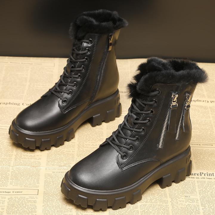 

Женские зимние ботинки на толстой платформе с застежкой-молнией, теплые ботильоны на шнуровке с меховой подкладкой, удобные нескользящие ботинки для ходьбы, обувь для женщин 37 чёрный