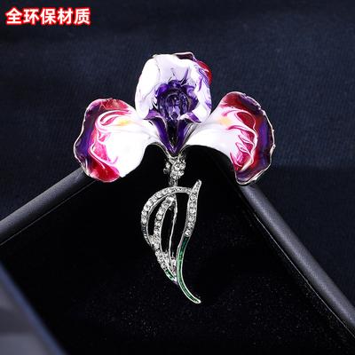 New Purple Iris Brooch Femininity Elegant Atmosphere Glazed Flower High-end Corsage Coat Pin Accessories