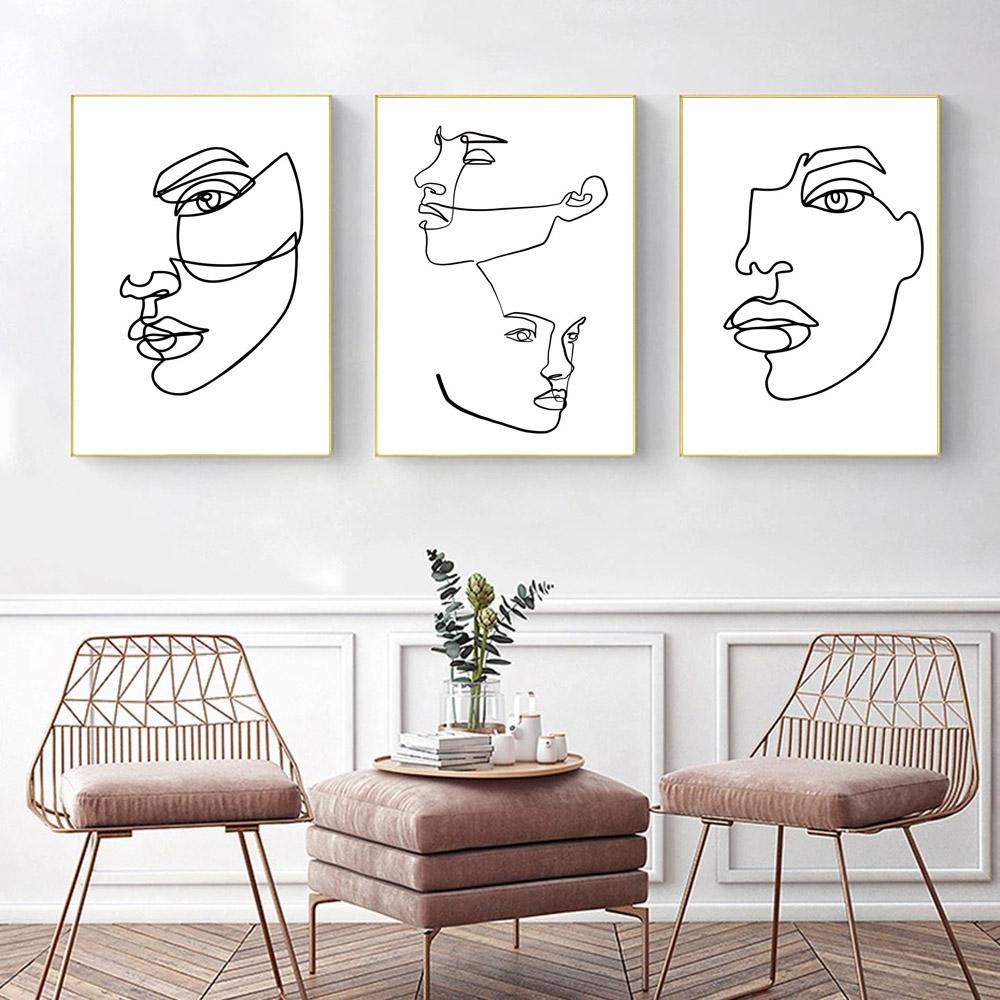 Nordic Minimalist Line Figure Painting Canvas Painting Abstract Face Poster Office Living Room Bedroom Home Decoration Mural No Frame