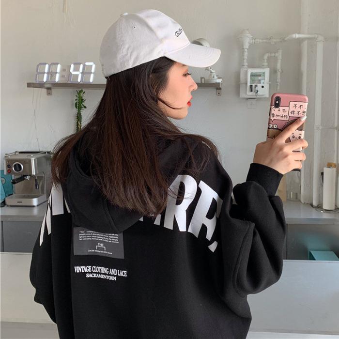 

Новая осенне-зимняя бархатная толстовка с капюшоном для женщин, свободный студенческий кардиган на молнии, куртка с длинными рукавами L чёрный