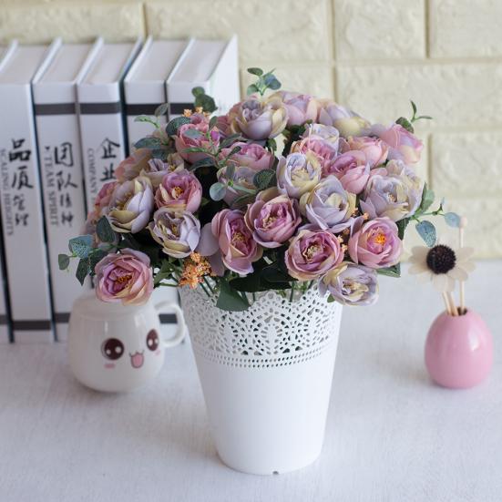 1 Blumenstrauß mit 10 Köpfen, hübsche künstliche Blumenblätter, Hochzeitskunst, Heimdekoration