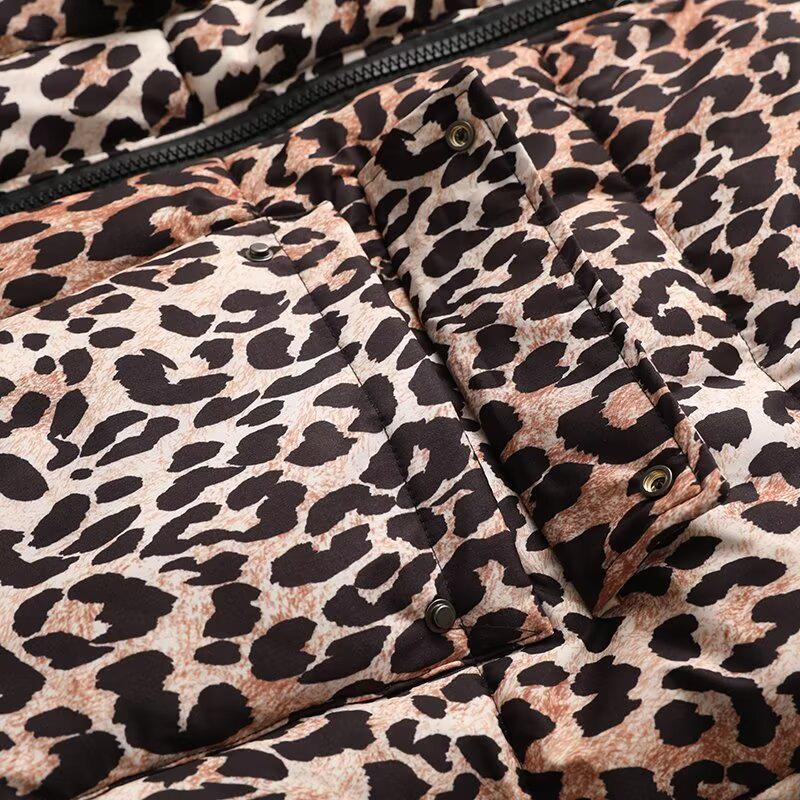 2025 Spring Women's Warm Leopard Print Hooded Cotton Coat - Simple and Versatile