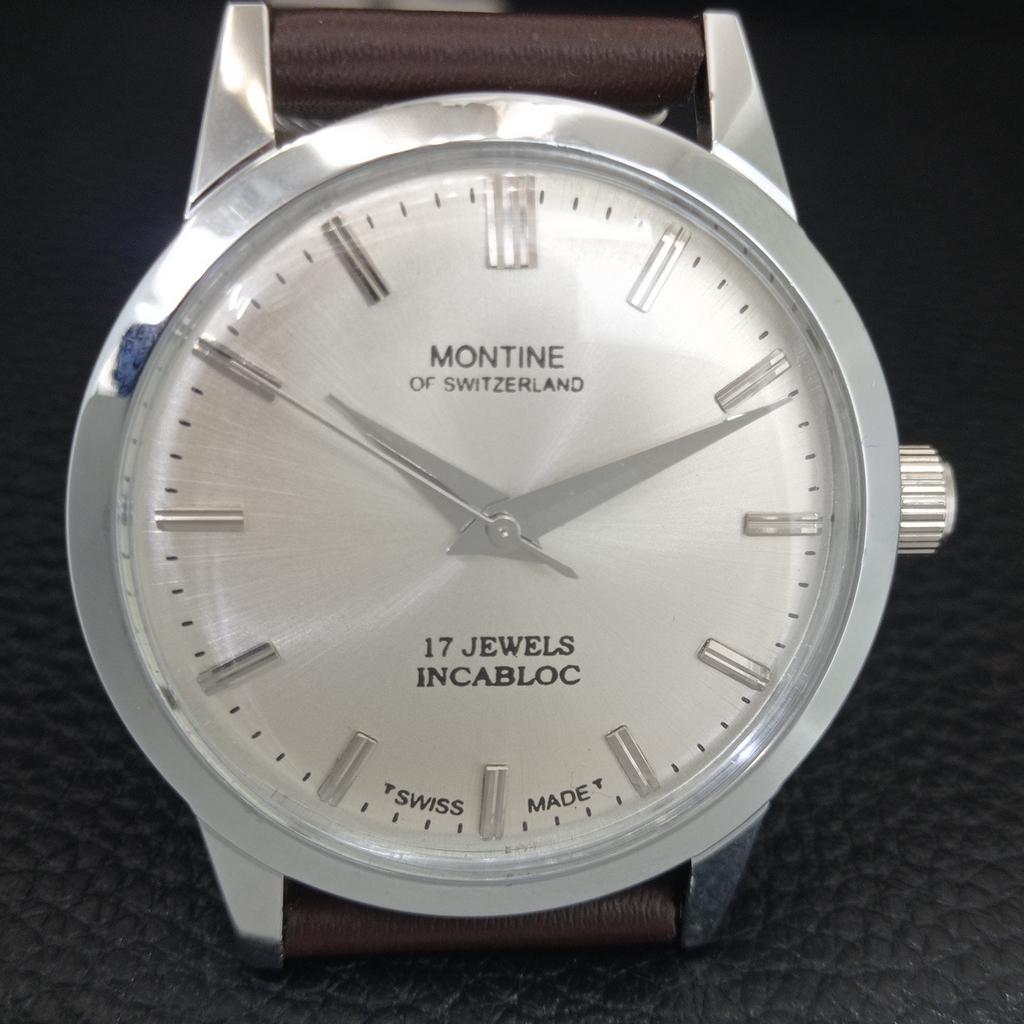 MONTINE VINTAGE CARICA MANUALE SVIZZERO DA UOMO OROLOGIO CON QUADRANTE ARGENTO RISTRUTTURATO a445228-1