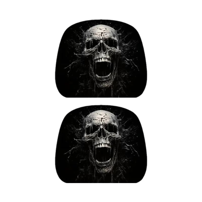 2 pezzi Coperchi per poggiatesta auto con design teschio di Halloween per la maggior parte dei veicoli Lavabili in lavatrice Poliestere Facili da pulire