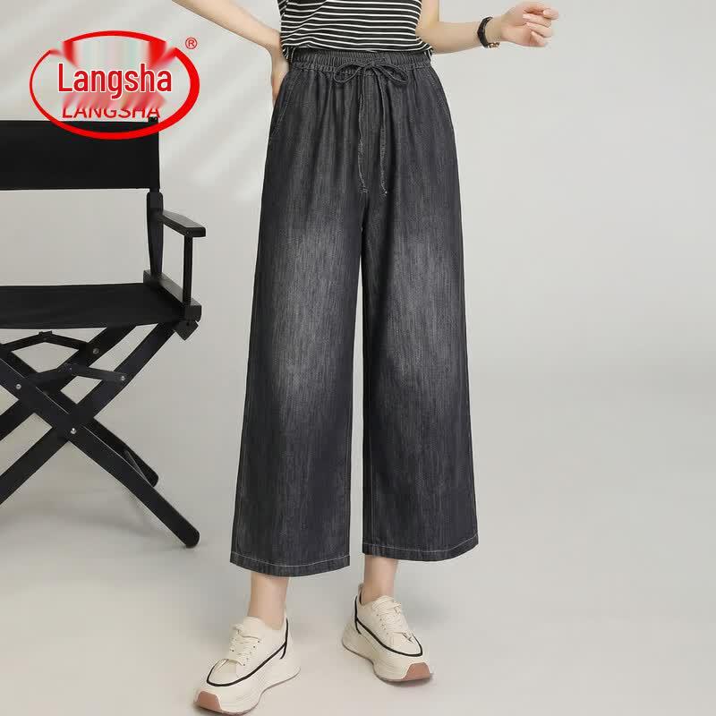 LangSha Women s Retro Loose Fit Cropped Denim Jeans One Size