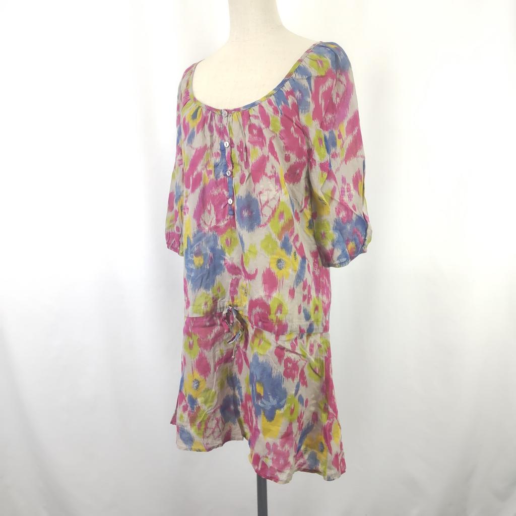 Excellent Condition USA three dots 3/4 Sleeve Dress XS Women Knee-Length Multicolor Sheer(USED)
