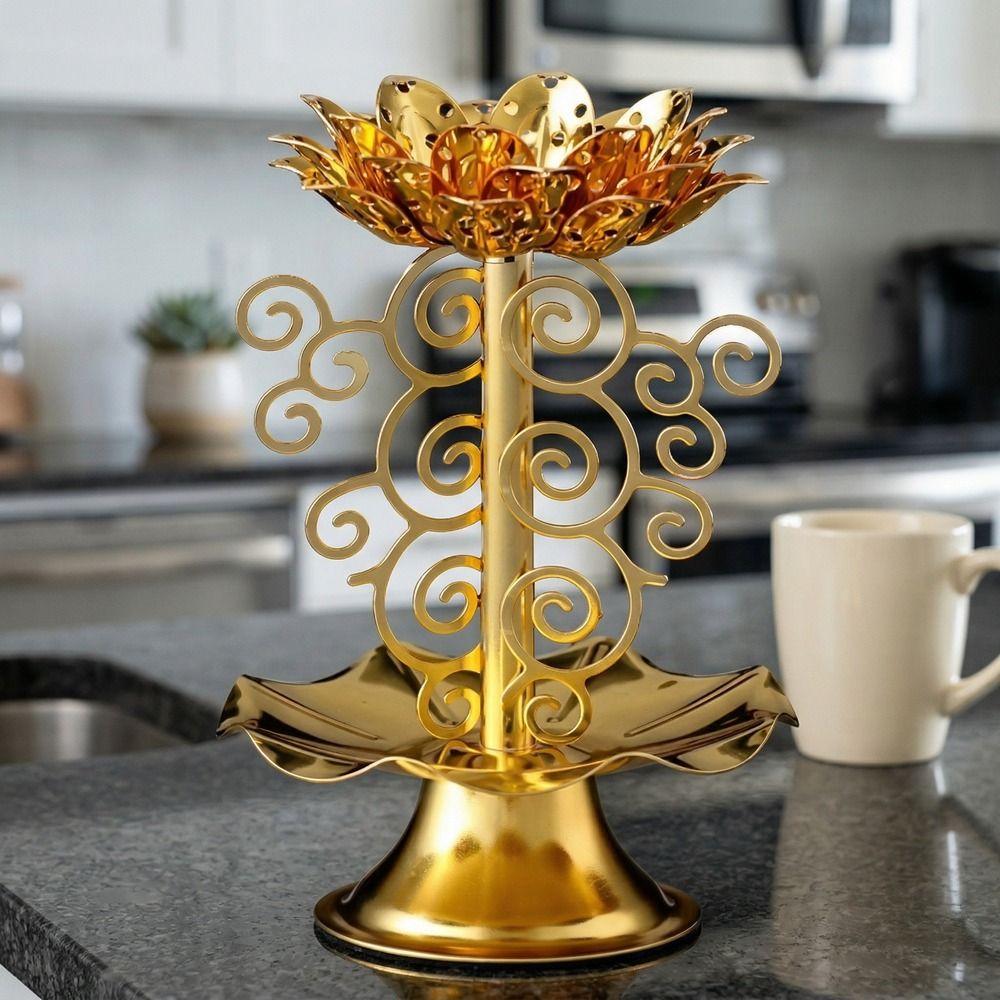 Zinc Zinc Alloy Lotus Candlestick Exquisite Butter Lamp Holder Flower Stand Ghee Lamp Holder Home Decoration