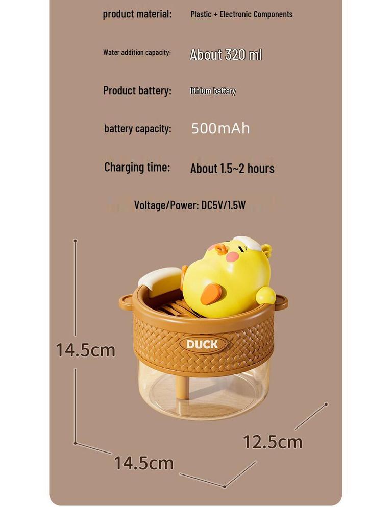 Creative Yellow Duck Mini Air Humidifier: 2-Speed, Long/Intermittent Spray for Desktop & Home Use