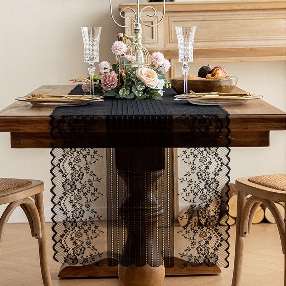 Hollowed Out Embroidered Table Cover Semi-Sheer Rectangular Lace Tablecloth Dining Table