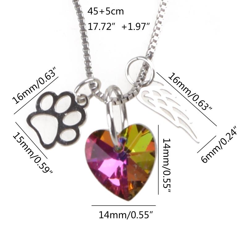 Rainbows Bridge Necklace Crystal Pendant Necklace with Paw-Print and Angel Wing Pet Loss Jewelry for Cat Dog Memorials G