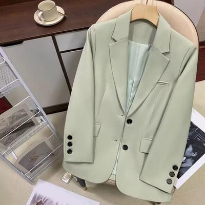 Women's Casual Blazer Lapel Collar Sring Autumn Jacket Office Lady Vintage Loose Suit for Daily Wear