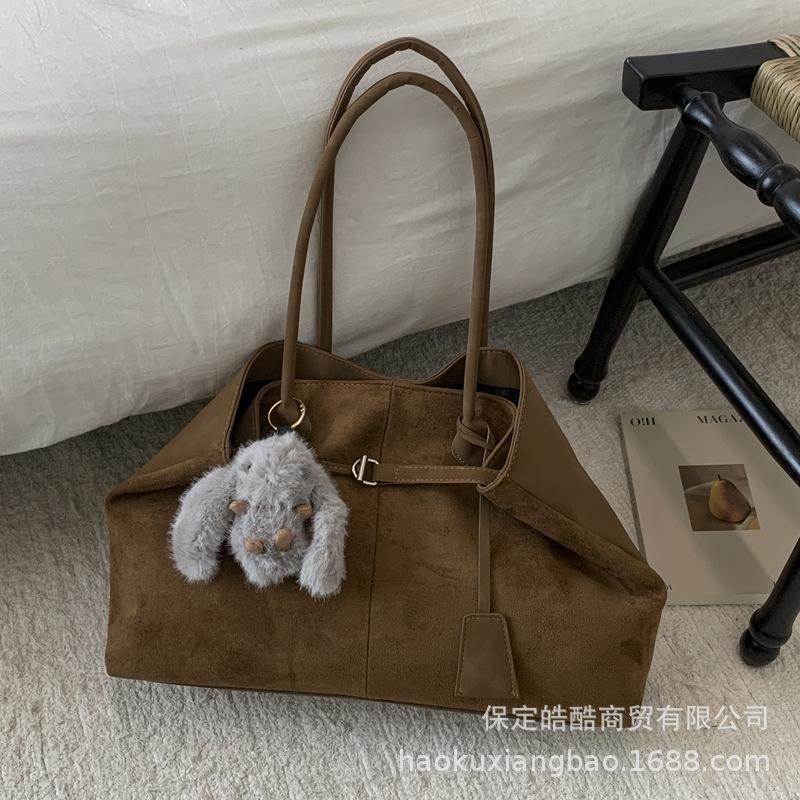 Simple retro suede bag women's 2025 new large-capacity commuting single shoulder underarm fashion portable tote bag