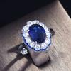 Royal Blue Sapphire Open Ring for Women Luxury European American Style Full Diamond Cluster Ring