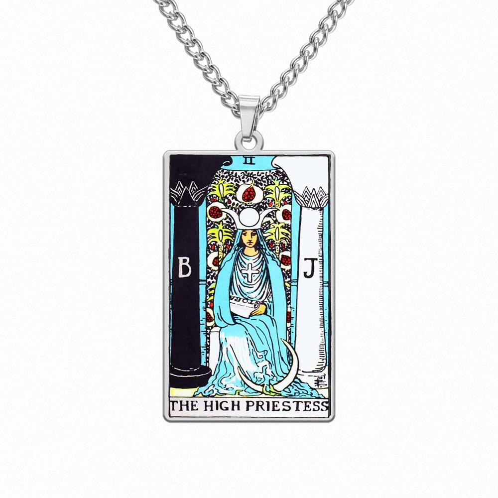 Dawapara 22 Styles Tarot Card Good Luck Amulet Necklace Sun Moon UV Colorful Pendant Stainless Steel Spiritual Jewelry