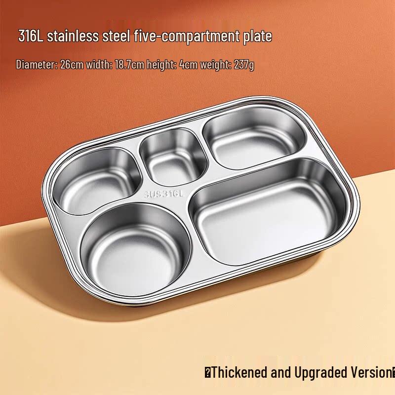 

316 Stainless Steel 5-Compartment Lunch Tray - 10 Pack