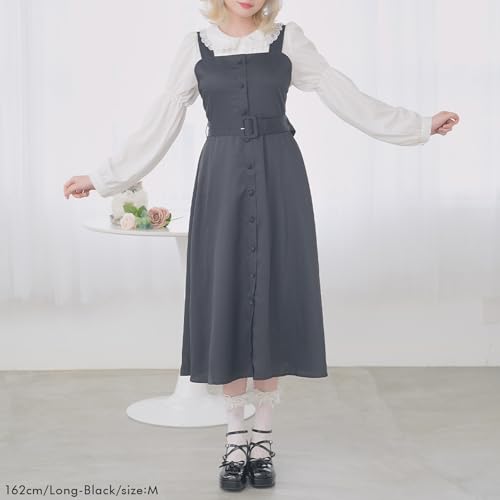 [Yumetembo] Jumper Skirt, Front Button Jumper Skirt Dress, Long, Navy