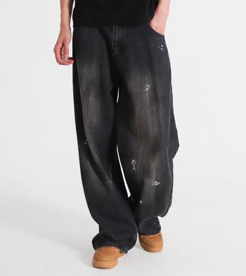 Beoteunseoul Drop Painting Curved Wide Denim Pants [Black Denim]