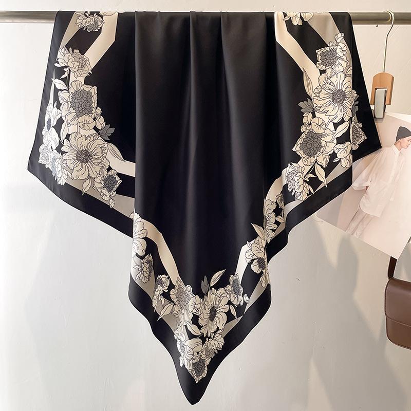 

90*90cm Square Silk Scarf Women Fashion Print Neck Hair Hand Kerchief Bandana Shawl Neckerchief Hairband Ribbon Foulard Headband 90X90cm