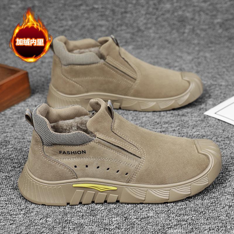 

2025 новая трудовая обувь мужская обувь зимняя бархатная утолщенная без стального подноска повседневная трендовая универсальная рабочая обувь на одной педали 39