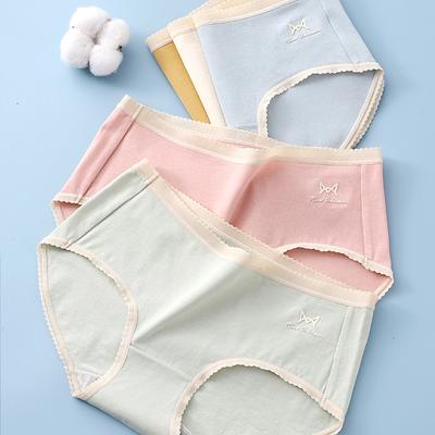 4PCS Briefs Cotton Antibacterial Briefs for Women Mid-waist Breathable Antibacterial Underwear