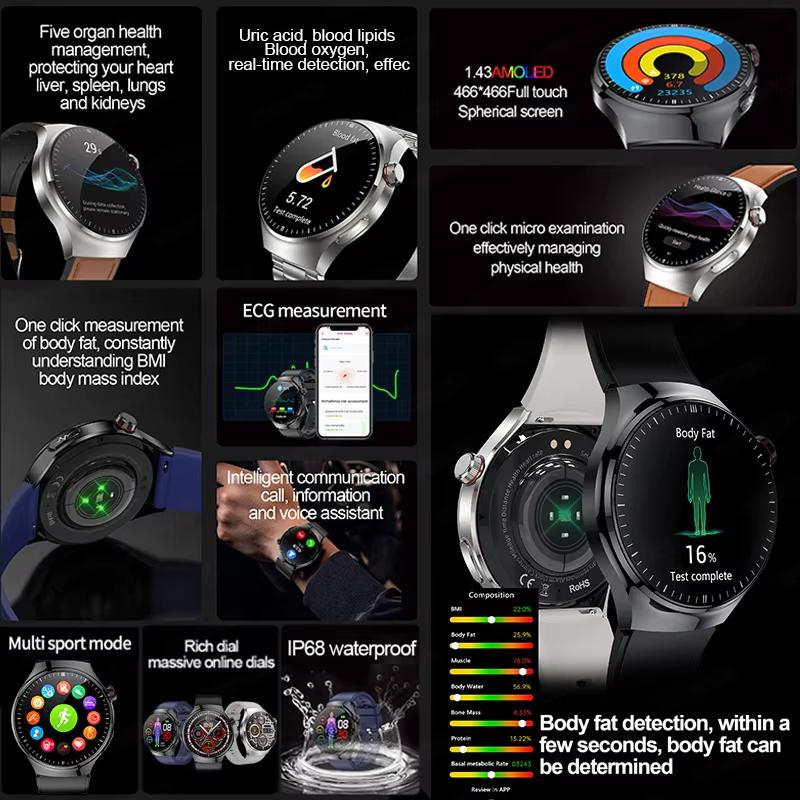 2025 Nuovo Orologio Smart Grado Infermieristico Sanitario Uomo Tracker Lipidi nel Sangue Acido Urico ECG+PPG Orologio Chiamata Bluetooth Smartwatch Per Xiaomi