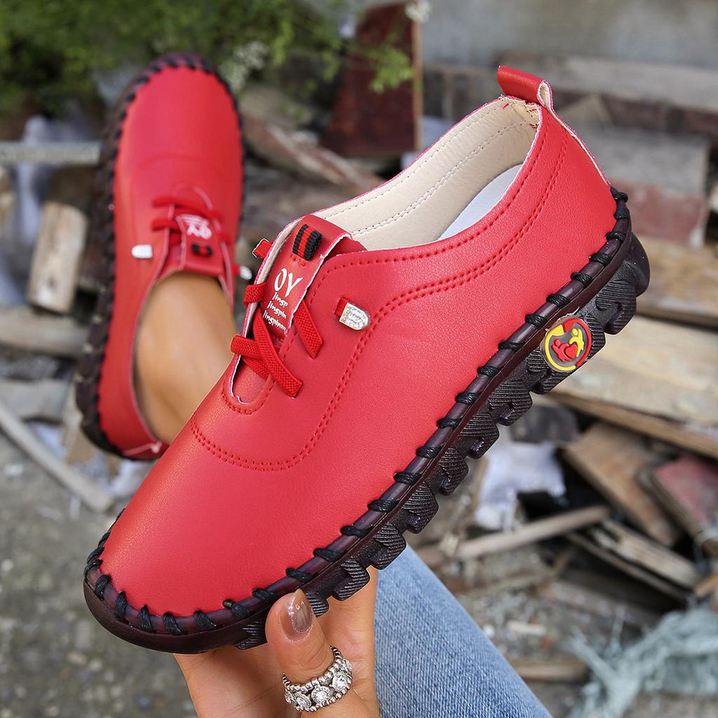 Sneakers Women Shoes Loafers Lace Up PU Leather Flat Spring Casual Comfortable Mom Shoe Mujer Plus Size