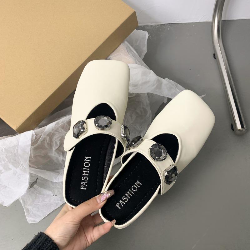 Fashion Baotou Semi-slippers Women's Summer New Flat Square Toe Pumps Women's Sequined Mary Jane Women's Shoes