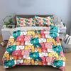 Cartoon Bear Faces Pattern Bedding Duvet Cover Set  (1*Duvet Cover 2*Pillowcases, Without Duvet Insert)