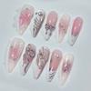 24Pcs Sweet Pink French Tip Polka Dot Nails With 3D White Bow Almond Shape False Nails Detachable Press On Nails For Women